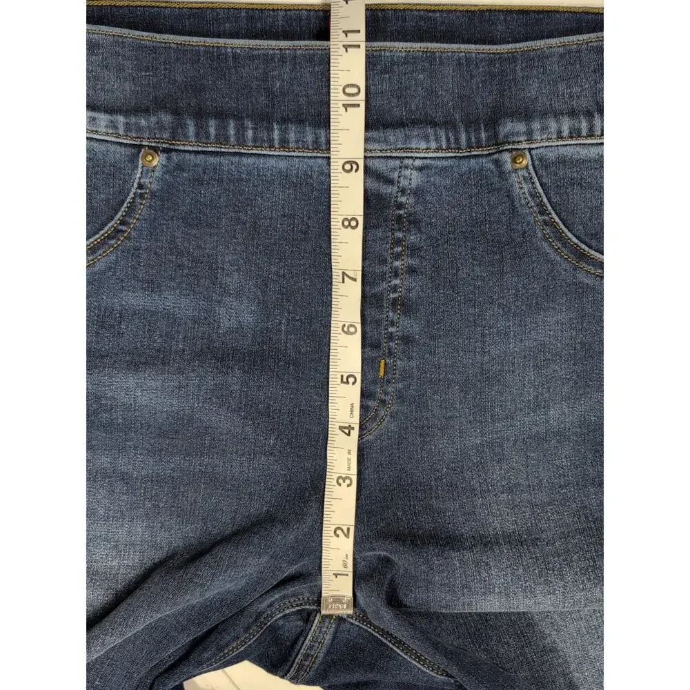 Spanx Women’s L Blue Pull-On Skinny Jegging Jeans Distressed Raw Hem Ankle - Picture 8 of 14